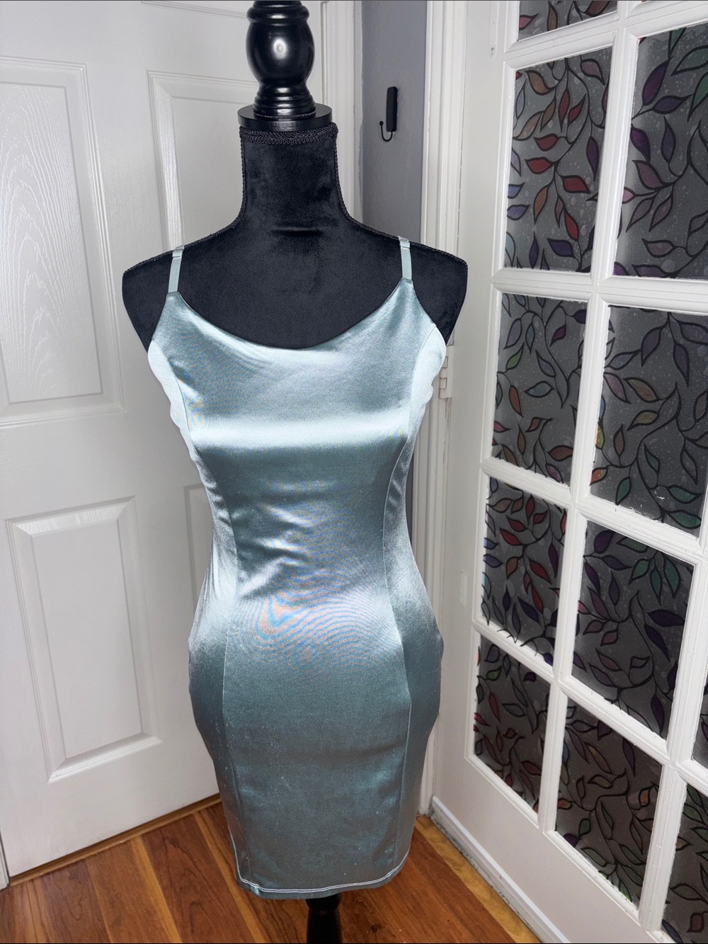 iris Shimmery Light Blue Satin Mini Slip Dress